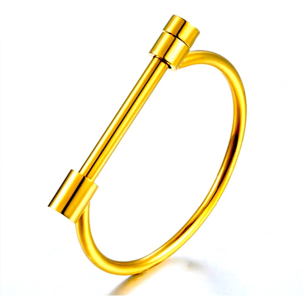 Gold Plated Stainless Steel horseshoe buckle screw cuff bracelet.